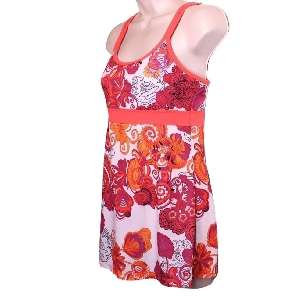 PrAna Athleisure Summer Tank Top Paisly Floral in Maroon Orange Print Sz. Small